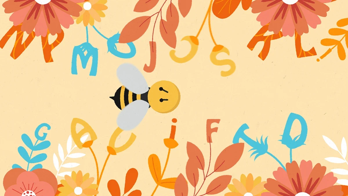 BeeAbee nature environment with playful English letterforms