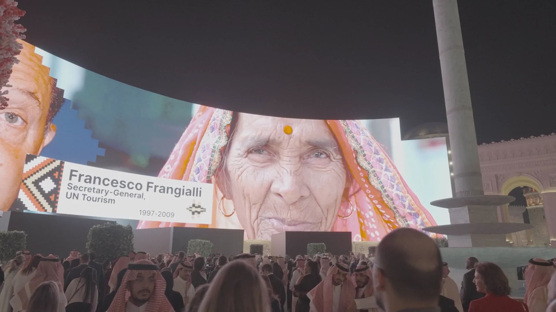 Audience viewing the UN Tourism anniversary content on the Boulevard screen