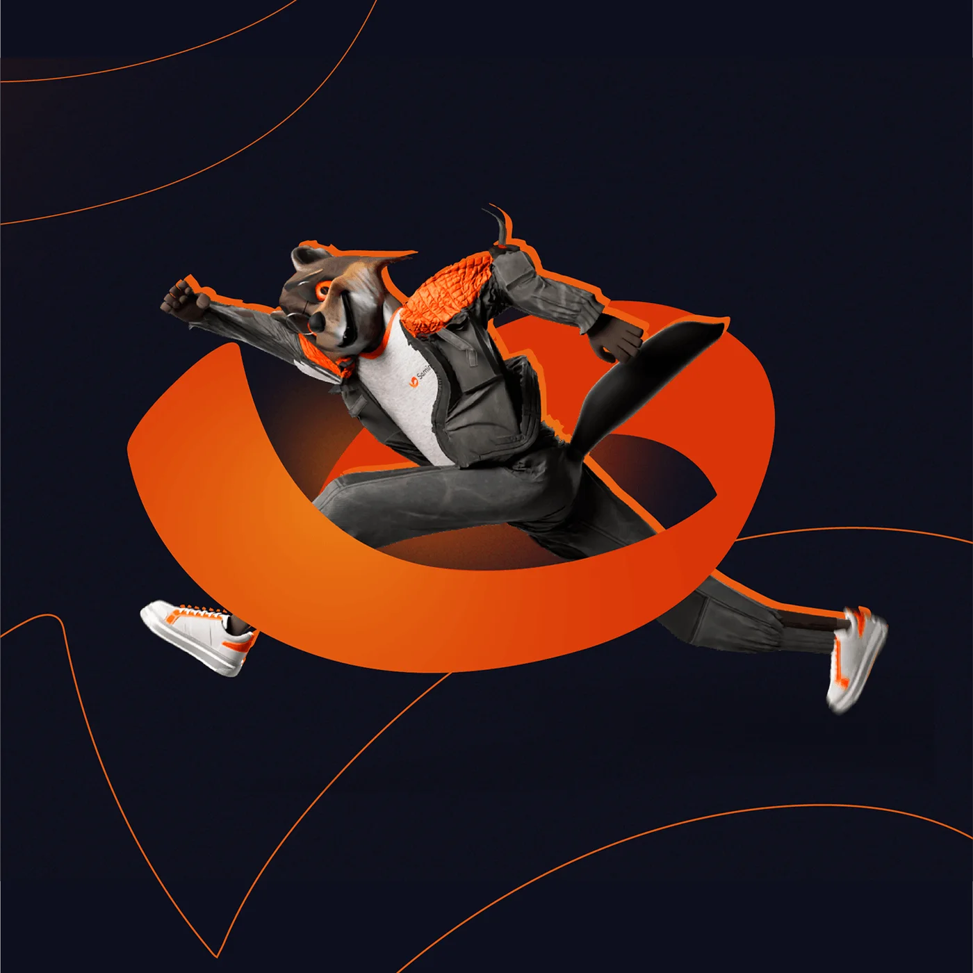 Dheeb character reclining inside the Samim identity mark