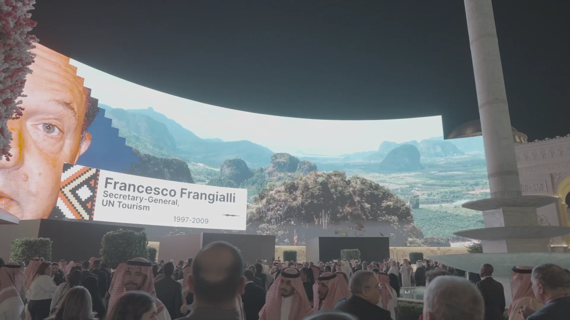 Historical UN Tourism imagery displayed across the Boulevard screen