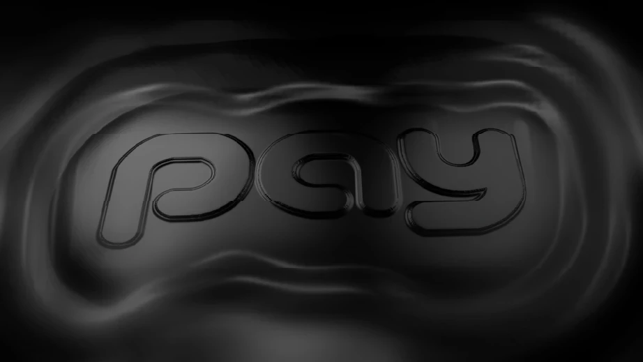 Black liquid-glass surface forming the Botim Pay wordmark