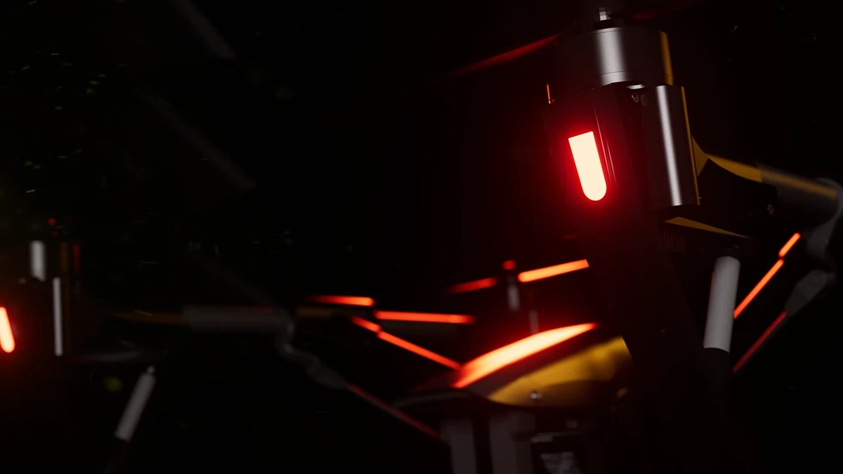 Rear drone detail with illuminated red navigation light